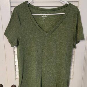 Old Navy Olive Green Burnout T-Shirt - V-Neck - Size L